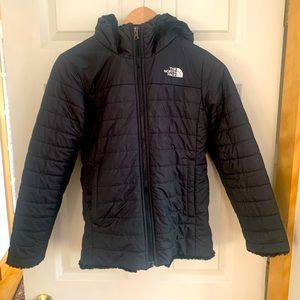 North Face Hooded Girls Puffer Faux Fur Lined Winter Jacket - Youth Medium